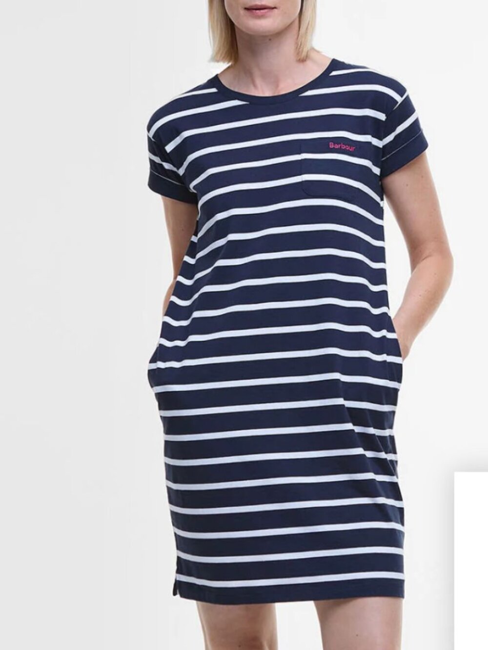 BARBOUR LADY Otterburn Striped T-Shirt Dress navy blue white 4